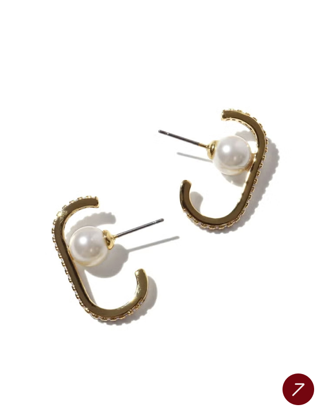 ビジューラインパールピアス（ゴールド）
