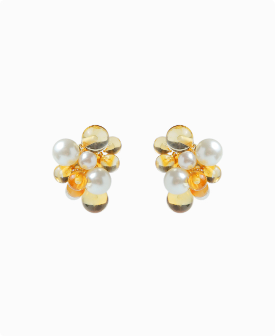 シトリンパールミックスフラワーフリンジピアス