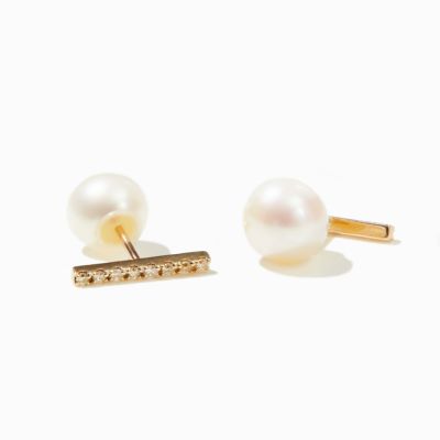 K10ダイヤモンドバー淡水パールキャッチピアス | STELLAR 