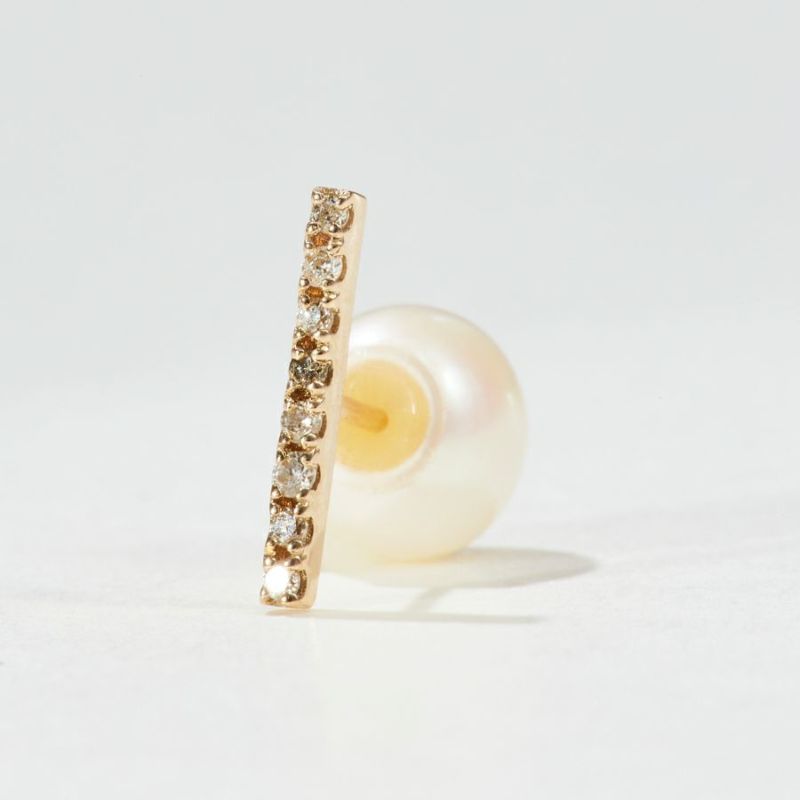K10ダイヤモンドバー淡水パールキャッチピアス | STELLAR 