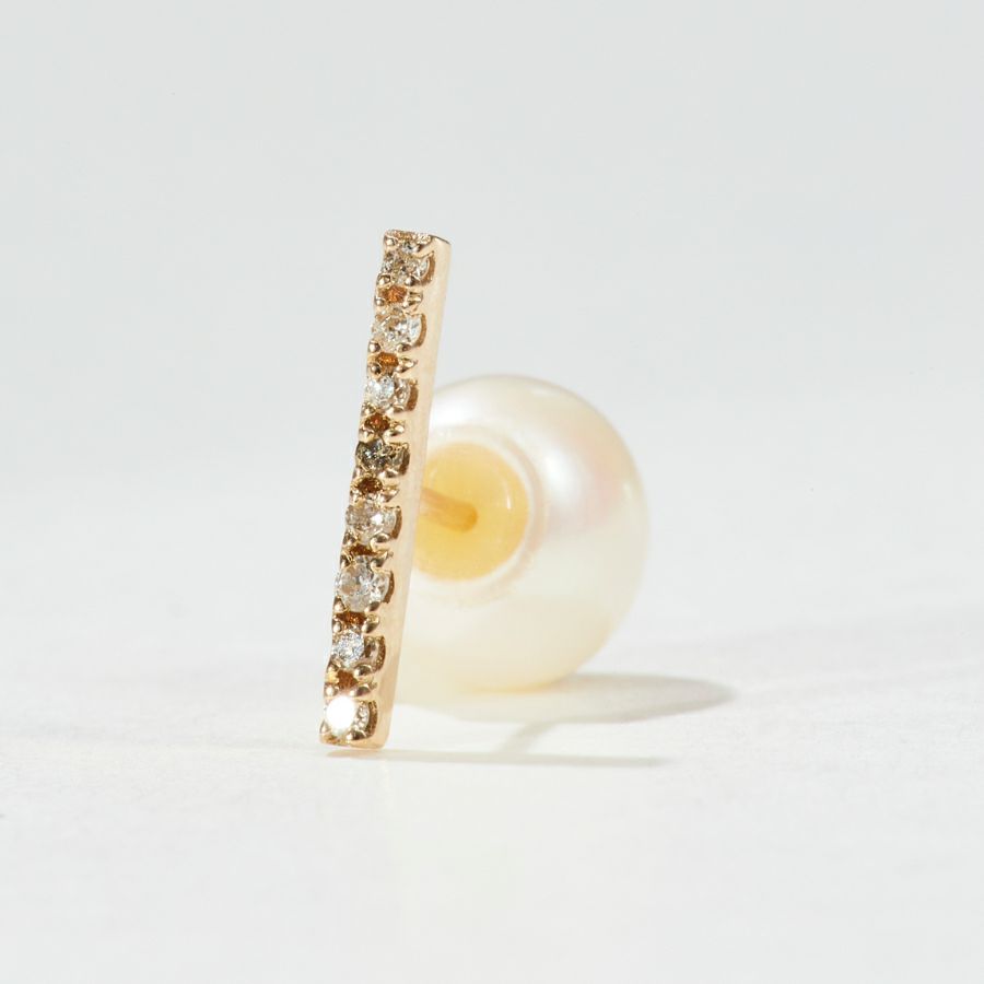 K10ダイヤモンドバー淡水パールキャッチピアス | STELLAR HOLLYWOOD 