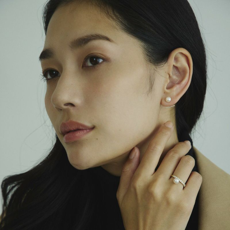 淡水パール×ビジューバー2wayピアス(ゴールド) | STELLAR