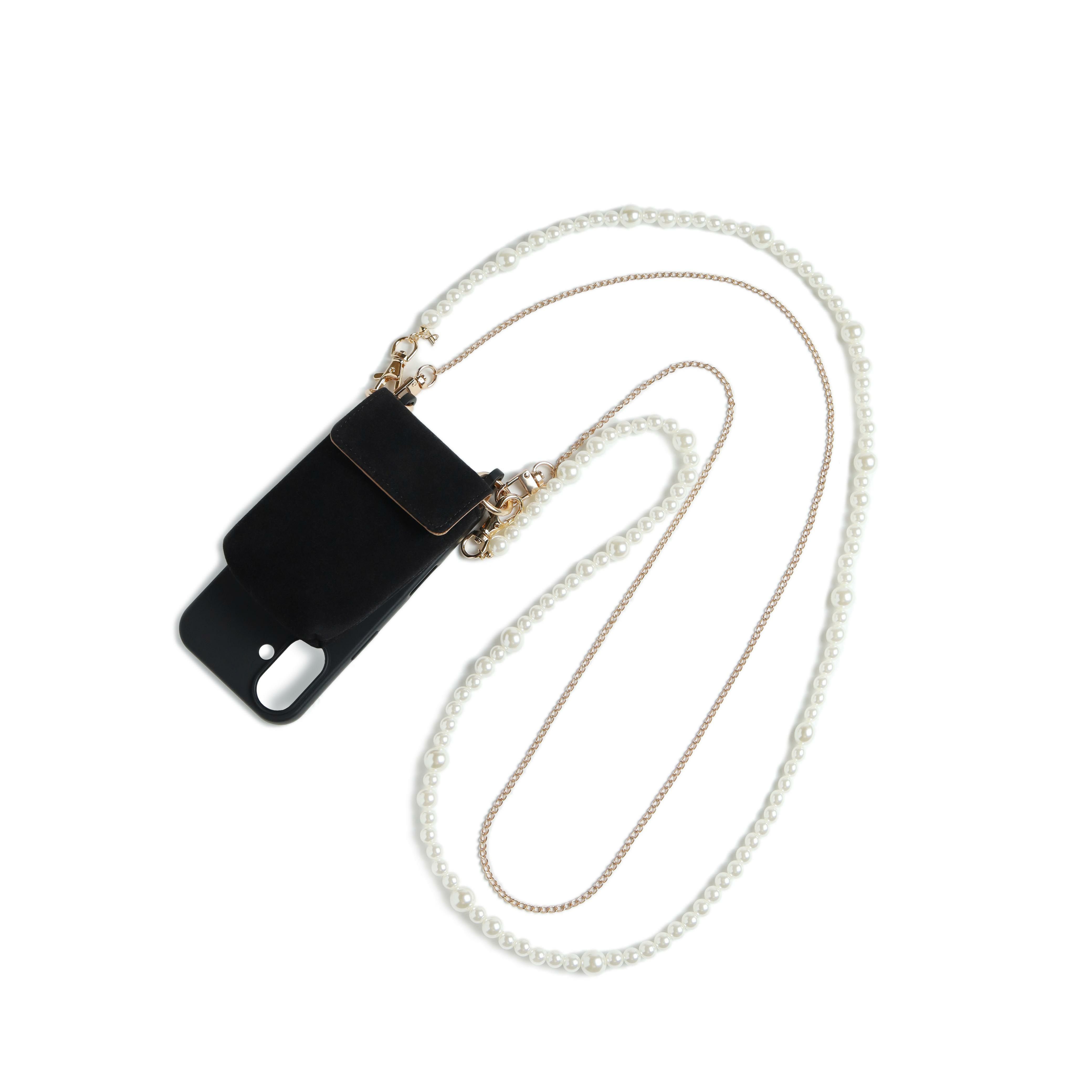 プティポーチチェーン付きiPhoneケース ファーハンドル(ブラウン