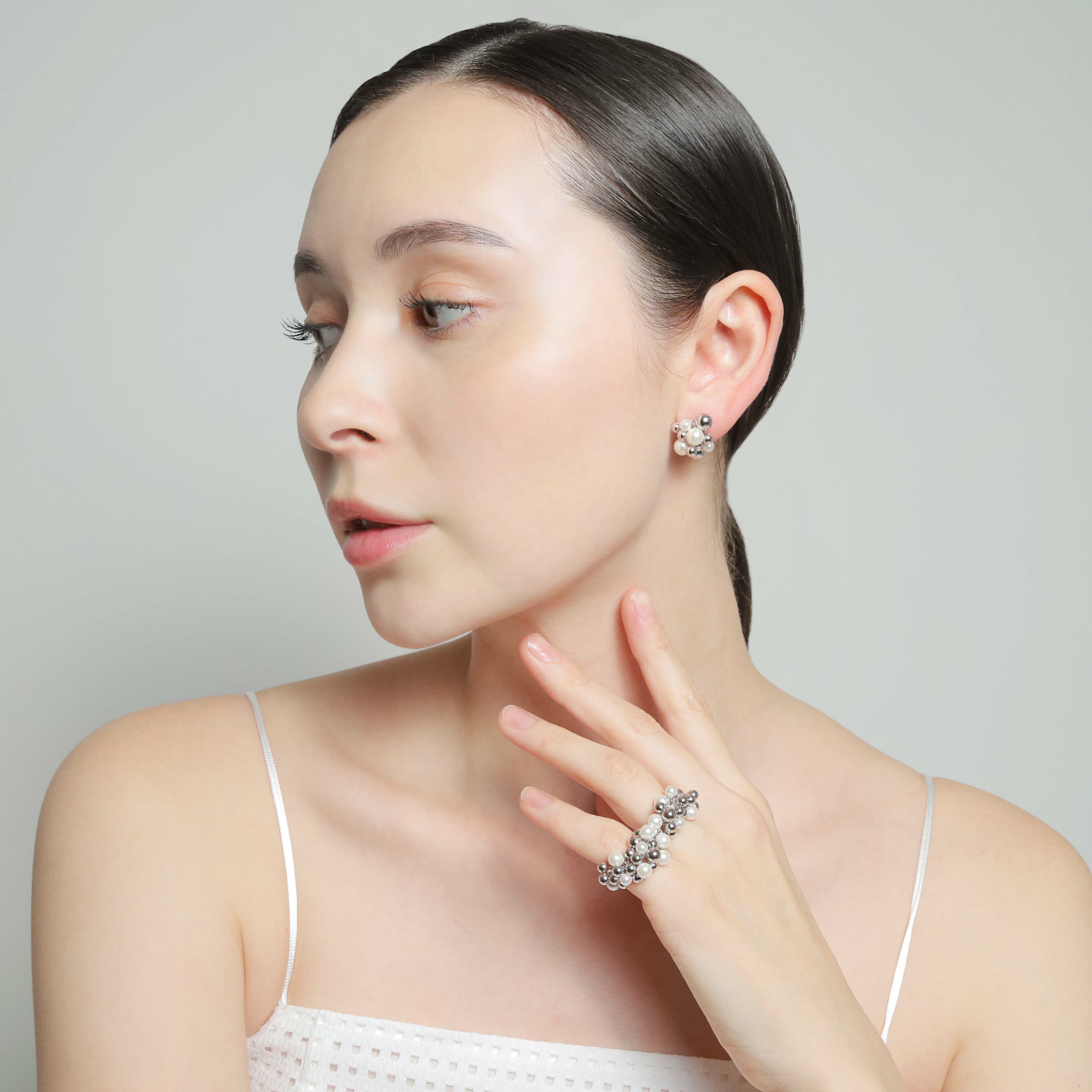 パールミックスフラワーフリンジピアス（シルバー） | STELLAR