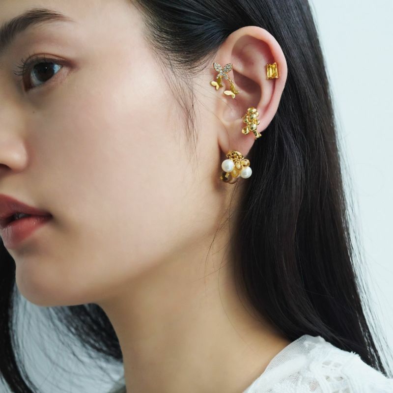 シトリンパールミックスフラワーフリンジピアス（ゴールド） | STELLAR