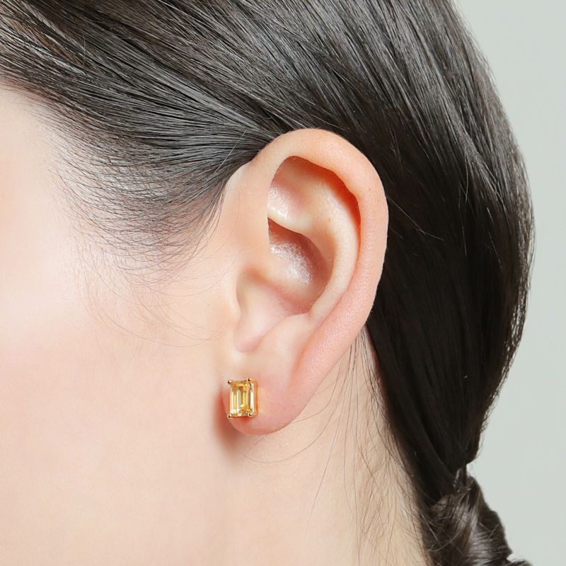 シトリンスクエアスタッドピアス（ゴールド） | STELLAR HOLLYWOOD